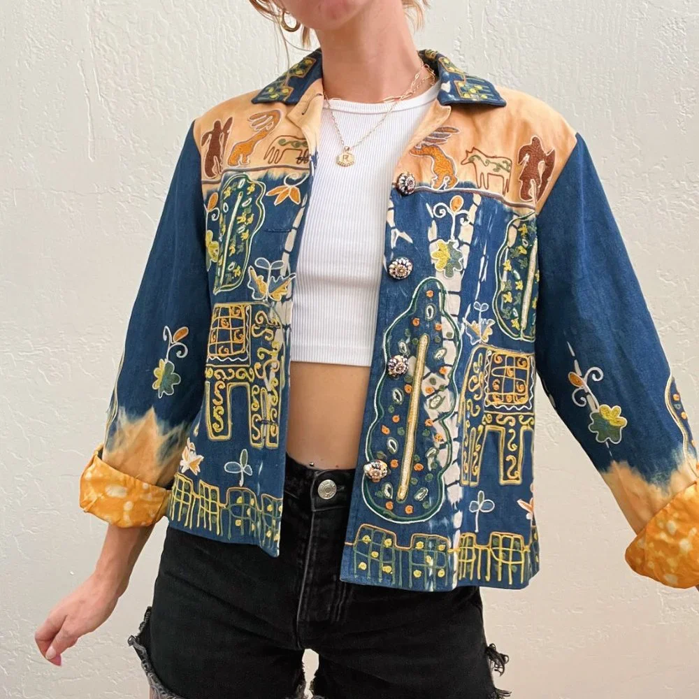 Vintage Sandy Starkman Funky Dip Dye African Embroidered Button Up Jacket - Picture 2 of 6